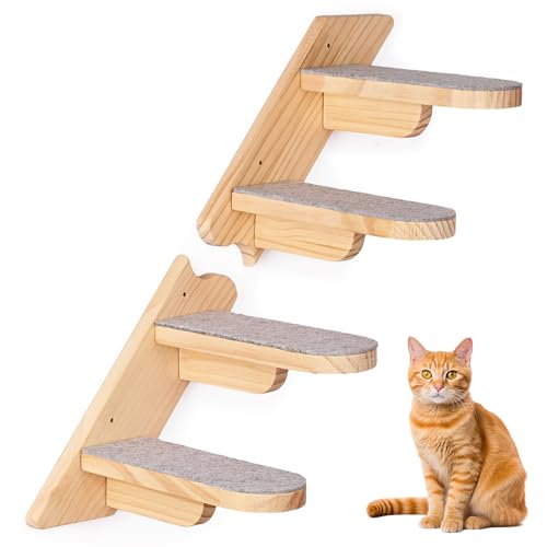 Wand montiert Katze Klettern Regal, Katze Treppen Leiter Möbel, hölzerne Vier Schritt Katze Treppe mit Plüsch bedeckt, Katze Wand Möbel Katze Klettern Regal für Klettern Schlafen Spielen