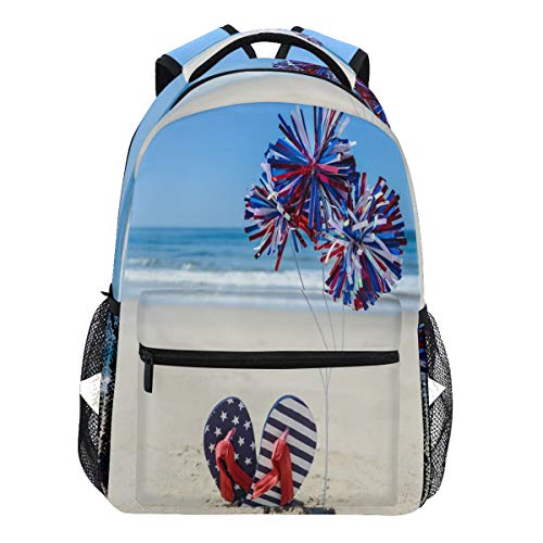 Oarencol Summer Patriotische USA Flip Flops Sandy Strand Rucksack Büchertasche Daypack Reise Schule College Tasche für Damen Herren Mädchen Jungen
