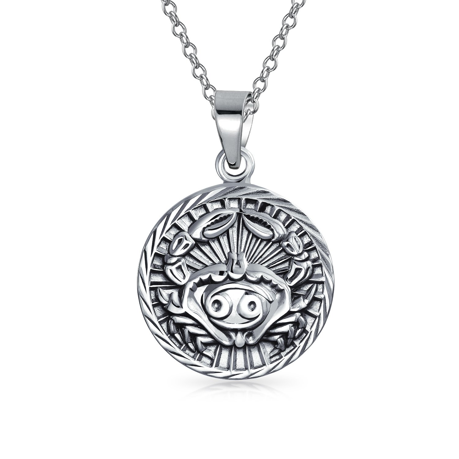 Krebs Tierkreiszeichen Astrologie Horoskop Runde Medaillon Anhänger Für Männer Frauen Halskette Antiqued Sterling Silber