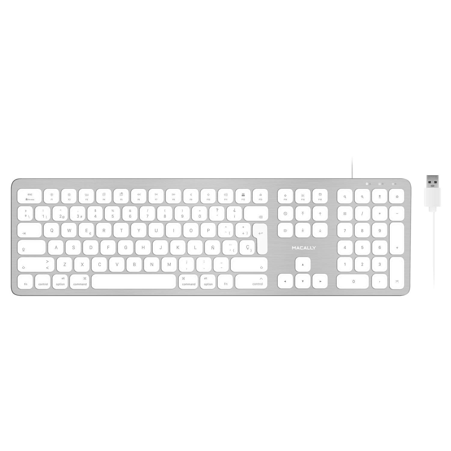 Macally WKEYHUBMB-ES, erweiterte Mac-Tastatur mit Ziffernblock, 2 USB Ports und spanischem Layout, USB-A, Alu-Design