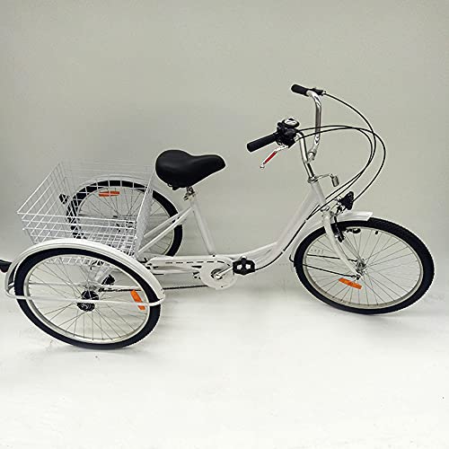 24" Dreirad für Erwachsene mit Einkaufskorb, 6 Geschwindigkeit 3 Rad Fahrrad Senioren Dreirad Cruise Bike, Comfort Fahrrad für Outdoor Sports Shopping (Weiß)