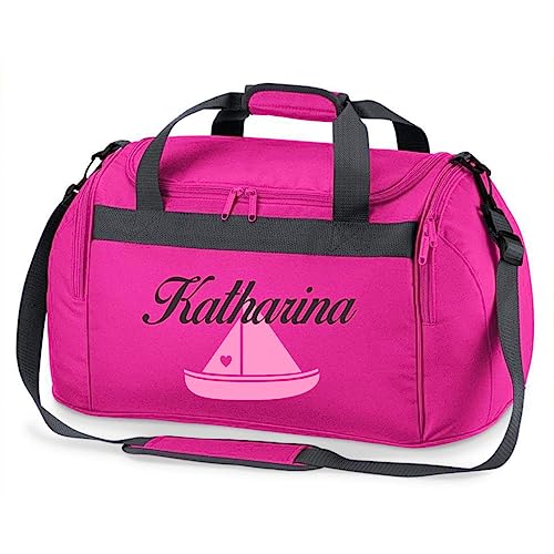 minimutz Sporttasche mit Namen | Motiv Segel-Boot Schiff | Personalisieren & Bedrucken | Reisetasche Schwimmtasche Mädchen Jungen Wasser-Sport (pink)