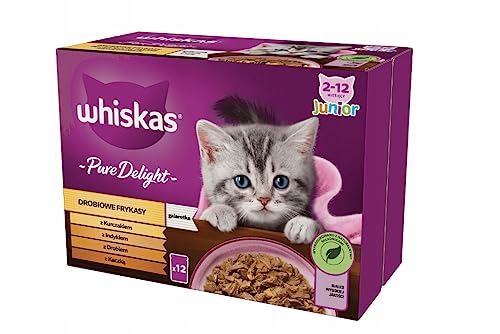 Whiskas Junior Pure Delight Geflügel Ragout in Gelee Katzennassfutter Multipack 4 x12 x 85 g (48 Portionsbeutel) für heranwachsende Katzen von 2 bis 12 Monaten