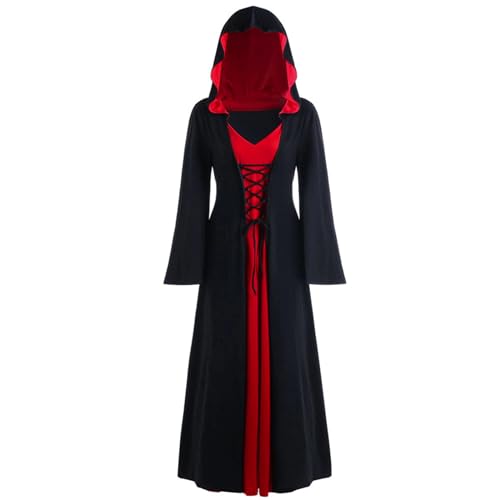 Frauen Halloween Kostüme für Erwachsene mittelalterlich Kapuze Maxi Kleid für Frauen Mode Robe Cosplay,O3xl