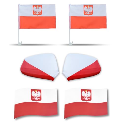 Sonia Originelli Fanpaket fürs Auto EM Polen Fußball 3D Magnet Außenspiegel Flaggen