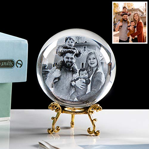 K9 Kristall Kugel 8cm Personalisierter Fotorahmen 2D Benutzerdefinierte Lasergravur Fotos, mit Gold Basis, Erinnerung Geschenke für Frauen