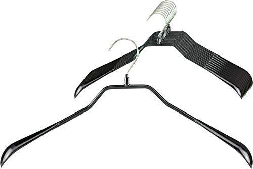 MAWA Kleiderbügel, 10 Stück, körpergeformte und rutschfeste Metallbügel für Jacken, Mäntel, Blazer und Jacketts, 360° drehbarer Haken, hochwertige Antirutsch-Beschichtung, 42 cm breit, Schwarz.