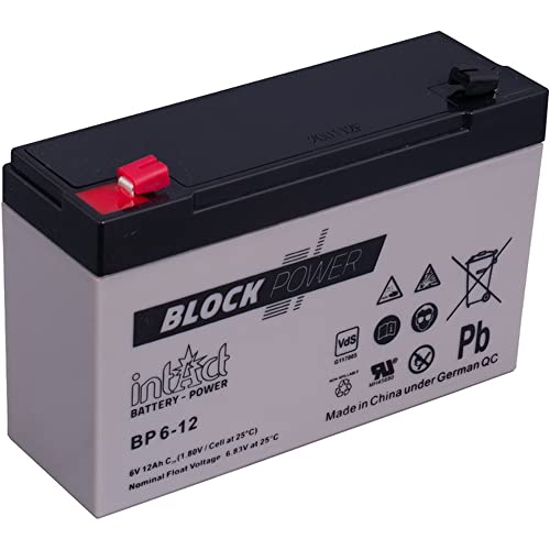 intAct Block-Power BP6-12, 6V 12 Ah, Hochwertige und zuverlässige Versorgungsbatterie, Wartungsfreie AGM-Batterie