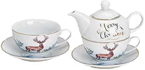 Tea for One - Porzellan Tee & Kaffee Set - 3 in Eins - Merry Christmas mit Hirsch