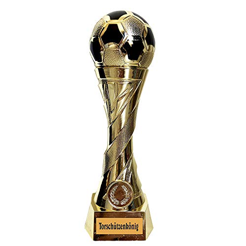 Larius Group Fußball Pokal mit Wunschgravur Extra Groß (250mm, 460gr.) - Trophäe Ehrenpreis Goldener Schuh Ball - Torschützenkönig (Text: Torschützenkönig)