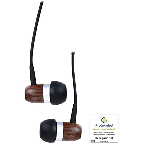 InLine® woodin-Ear, In-Ear Headset mit Kabelmikrofon und Funktionstaste, Walnuß