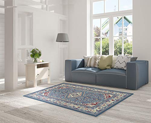 HomeLife Badezimmerteppich/Orientalische Stil Persian/Orientalische Teppich aus Baumwolle für Wohnzimmer/Schlafzimmer/Wohnzimmer mit Unterseite rutschfest Digitaldruck Farbe Rot Beige 150X190 blau