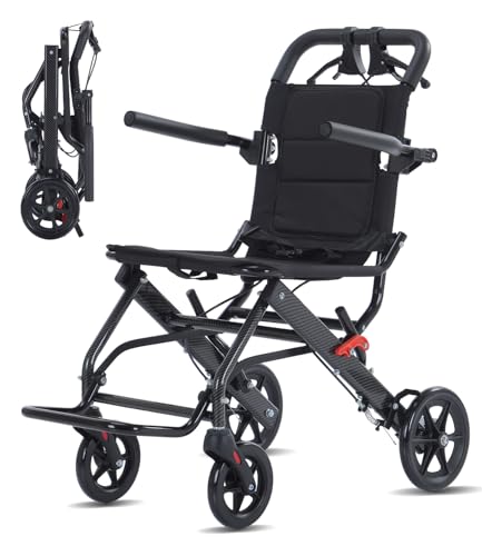 Broobey Ultraleichter, tragbarer, faltbarer Transportrollstuhl, Gewicht nur 7 kg, leichter Transport Reise Stuhl Unterstützung 100 kg, Aluminium-Rollstuhl für Erwachsene und Senioren