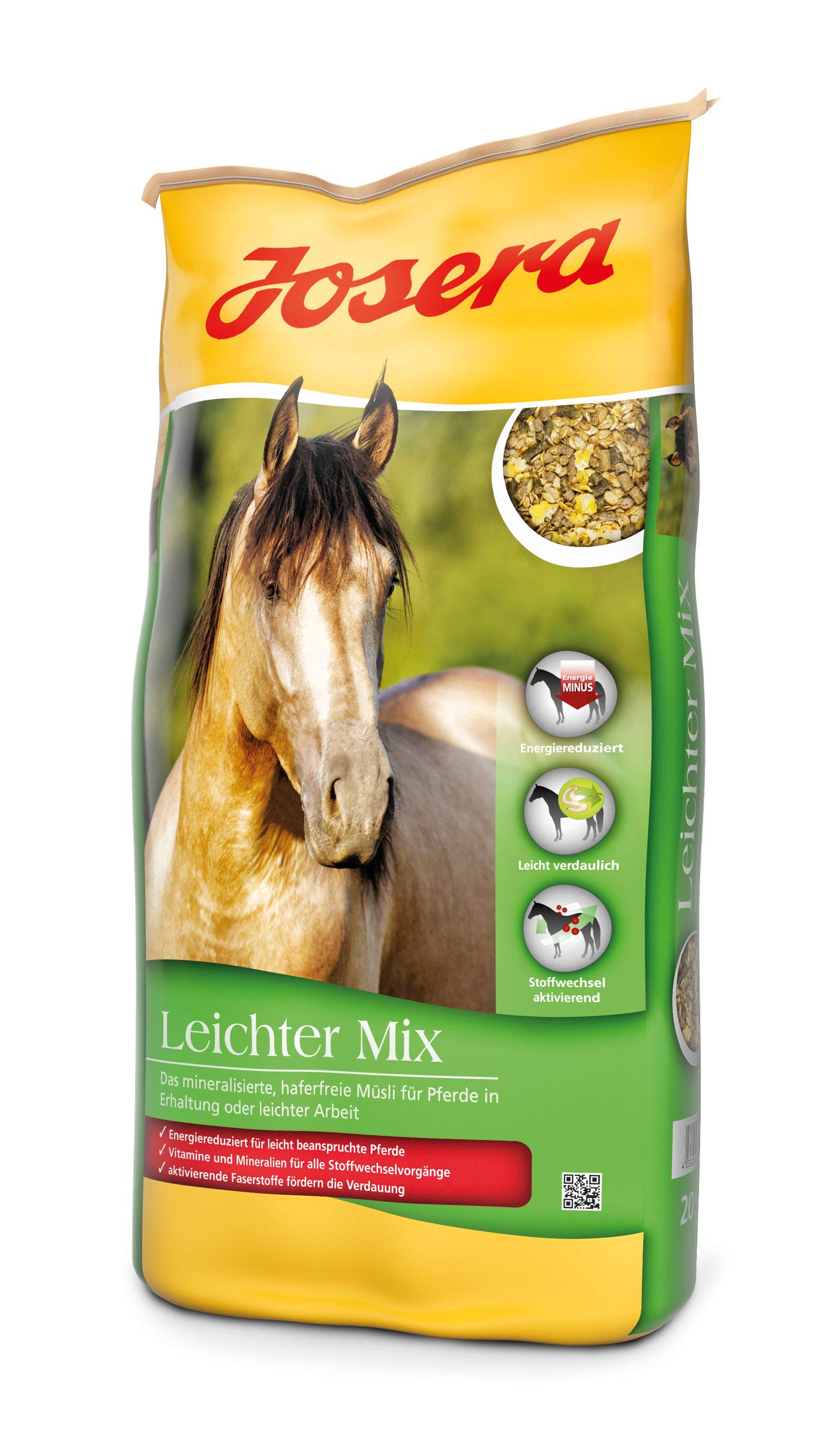 JOSERA Leichter Mix (1 x 20 kg) | Premium Pferdefutter mit energiereduzierter Rezeptur | haferfrei | Müsli für Pferde in leichter Arbeit oder Erhaltung| 1er Pack