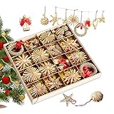 Ysislybin Strohstern den Weihnachtsbaum,Weihnachtsbaumschmuck Set,Set Weihnachtsbaumschmuck aus Stroh,56-teiliges Stroh Christbaum Anhänger,aus Stroh,für den Weihnachtsbaum