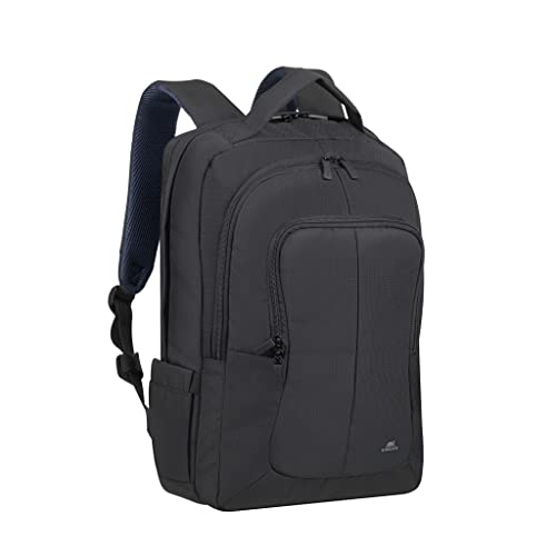 RIVACASE Notebook Rucksack bis 17.3" - Elegante Tasche mit Trolley Befestigung und zwei speziellen Fächern für Wasser - Schwarz