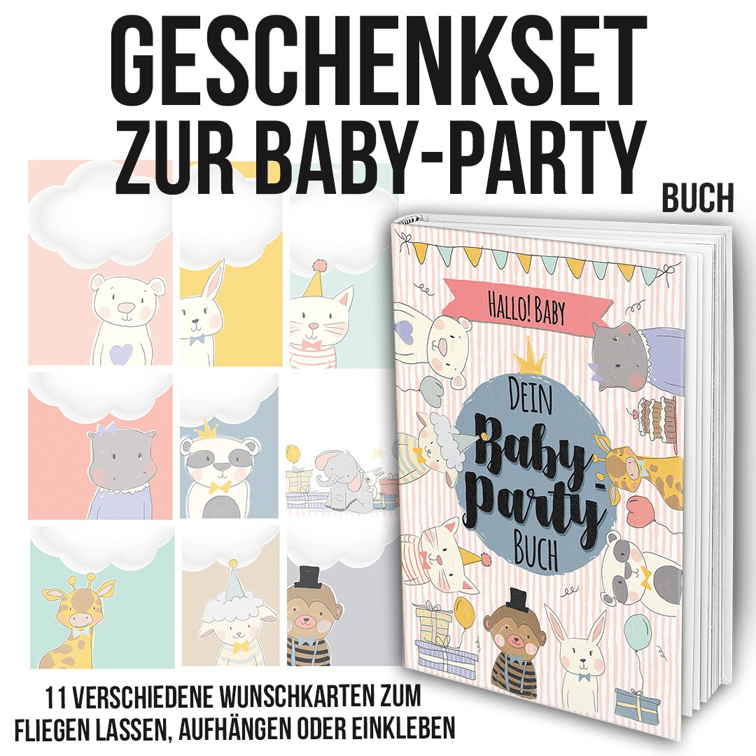 Geschenkset für Freundinnen und Freunde zur Baby-Party mit Erinnerungsalbum inkl. Einladungskarten und Postern zum Download