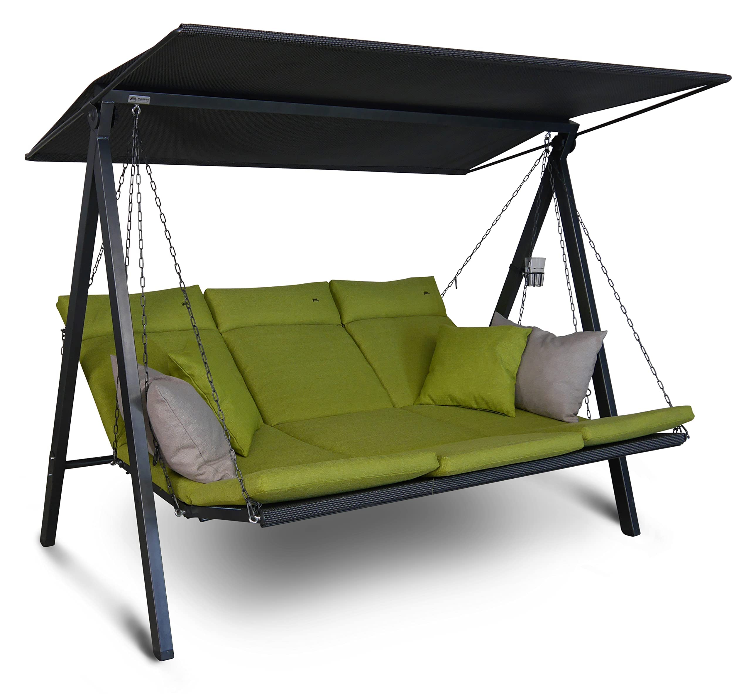 Angerer Hollywoodschaukel Lounge - Gartenschaukel Made in Germany - Schaukel zum Sitzen, Liegen und Entspannen - inklusive Bett-Funktion - einfache Montage (Grün)