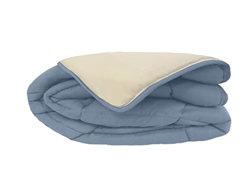 Poyet Motte Waschbare Bettdecke mit festem Bezug - 140x200 cm - Petrolblau/Mastixbeige