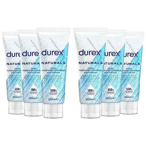 Durex Naturals Gleitgel Extra Feuchtigkeitsspendend - Wasserbasiertes Gleitmittel aus 100% natürlichen Inhaltsstoffen für langanhaltende Feuchtigkeit – 600 ml (6 x 100 ml)