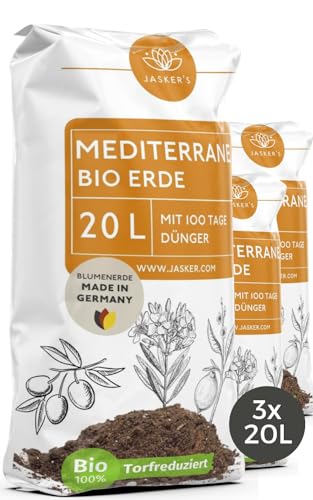 Bio Mediterrane Erde & Kübelpflanzenerde mediterran 60 L (3x20L) - Mediterrane Pflanzenerde mit 40% weniger Torf - Mediterane Pflanzerde mit Dünger - Als Lavendel Erde, Plumeria Erde & Oleander Erde