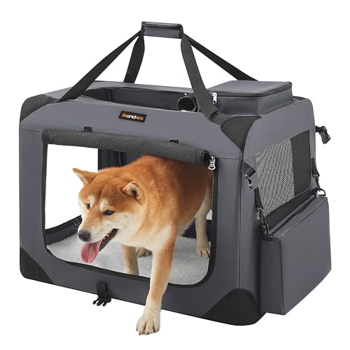 FEANDREA Hundebox, Transportbox für Haustiere, Hundetasche, grau PDC70GY