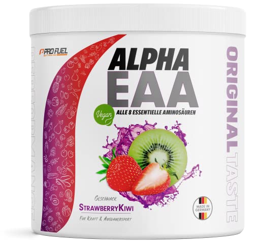 ProFuel ALPHA EAA Pulver zum Muskelaufbau & für Diät | Enthält 8 essentielle Aminosäuren | Vegan EAAs Aminosäuren Pulver MADE IN GERMANY | Optimale Wertigkeit | Leckerer Geschmack (Erdbeere-Kiwi)