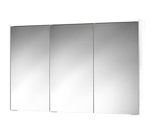 Sieper Spiegelschrank KHX mit LED Beleuchtung 120cm breit, Badezimmer Spiegelschrank aus MDF | Holzdekor Weiß
