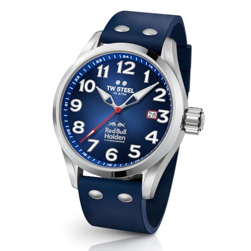 TW Steel Volante Red Bull Herren 48mm Quarzuhr mit 3-Zeiger-Uhrwerk und blauem Silikonarmband