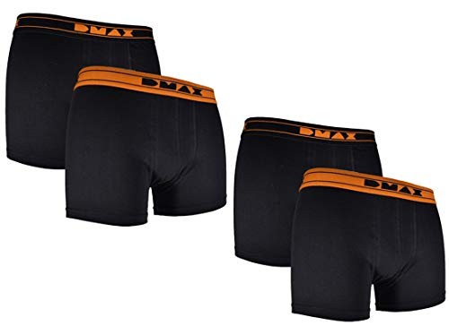 DMAX 2|4|6|12 STK. Herren Boxershorts für echte Kerle, wahlweise in Schwarz oder Grau in Größen von M-XXL (L, 4 Hosen Schwarz/Orange)