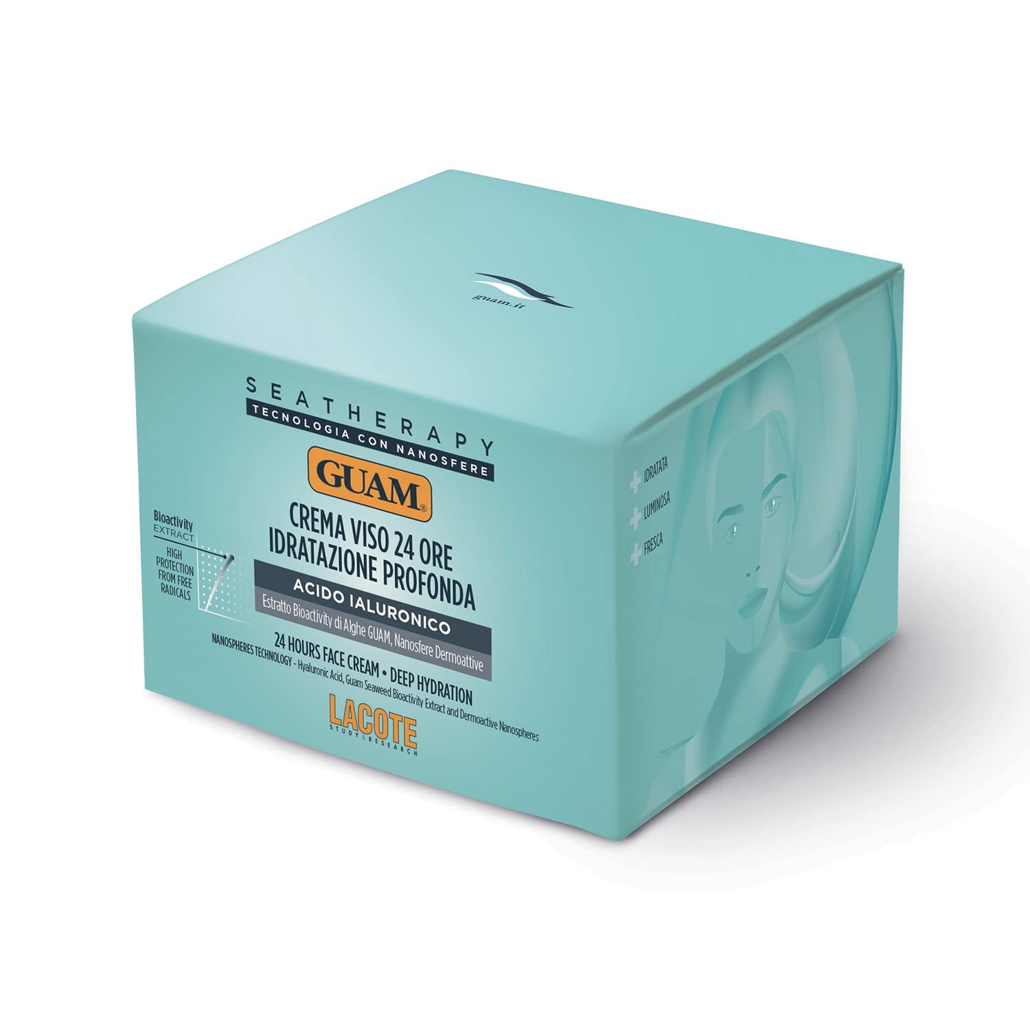 Guam, Seatherapy 24 Stunden Feuchtigkeitscreme mit Hyaluronsäure, Tiefe Gesichtscreme für straffe, frische und strahlende Haut, Made in Italy, 50 ml Packung
