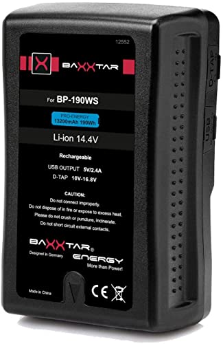 Baxxtar PRO V-Mount - LG Cells Inside echte 13200mAh - Ersatz Fuer Akku Sony BP-190WS und BP-FLX75 BP-GL65 BP-GL65A BP-GL95 BP-GL95A BP-190S BP-C190S - Blackmagic URSA usw.