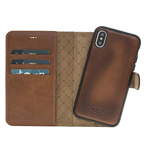 Slim Magic Wallet Case für iPhone X/XS | Multifunktionale handgefertigte Echtledertasche mit Magnetverschluss & drei Kartenfächern und scheinfach & leichter Rahmen (Cognac Tan)