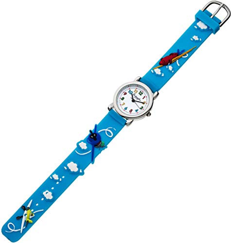 Eichmüller Kinderuhr analog Uhr blau Armbanduhr Edelstahl Silikon Flugzeugmuster 34972
