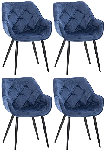 CLP 4er Set Stuhl Tanna Samt I Gesteppter Polsterstuhl I Esszimmerstuhl Mit Bodenschonern, Farbe:blau