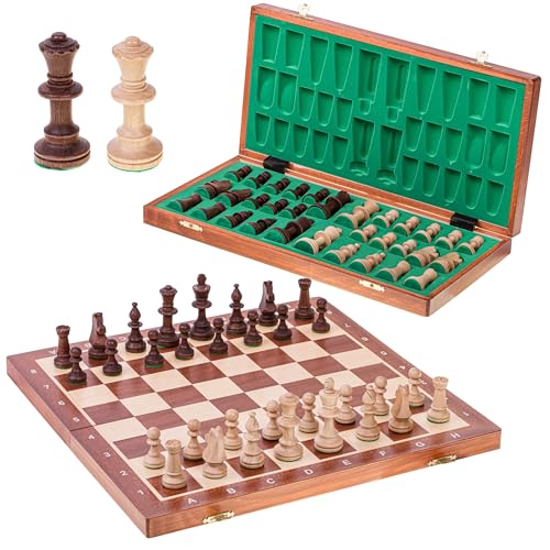 Square - Professionelles Turnier Schach Nr. 5 Mahagoni + 2 x Damen - Schachbrett aus Holz -Schachspiel