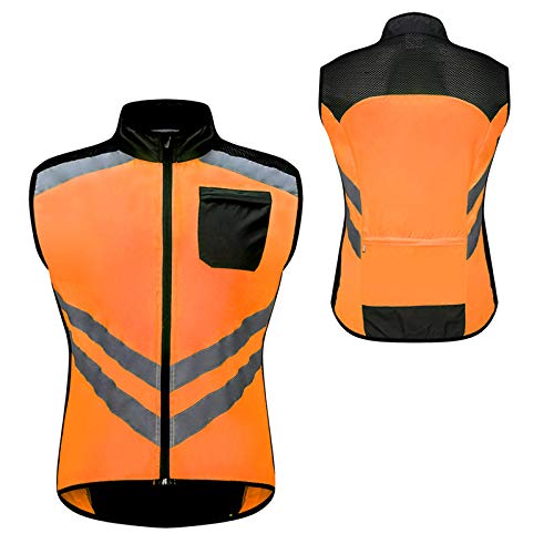 Herren Fahrradweste Reflektierend,ärmellos Windweste Wasserdicht Atmungsaktiv Radweste,Mit Luftdurchlässigen Mesh-Einsätzen Und Rückentasche,für Fahrrad MTB Biker Weste(Size:L,Color:Orange)