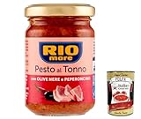 6x Rio Mare Pesto al Tonno con Olive Nere e Peperoncino, Thunfischpesto kochsauce mit schwarzen Oliven und Chili 130g + Italian Gourmet polpa 400g