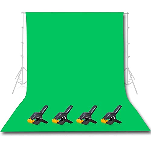 EMART 3 x 3,6M Green Screen, 100% Musselin Greenscreen Hintergrund Fotografie, Grüne Fotohintergrund Stoff mit 4 Hintergrund Federklemm für Fotografie, Video, Porträt, Fotoshooting