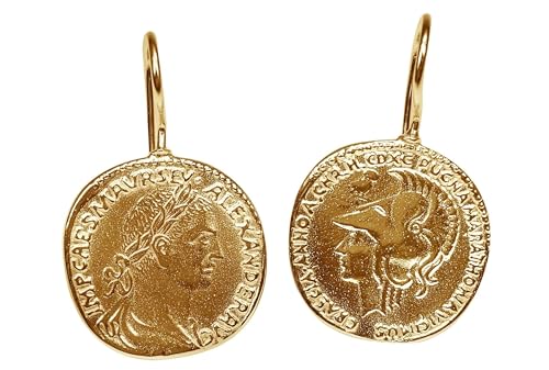 SILBERMOOS Damen Ohrhänger vergoldet römische Münze Caesar antik rund 925 Sterling Silber Ohrringe Ohrschmuck