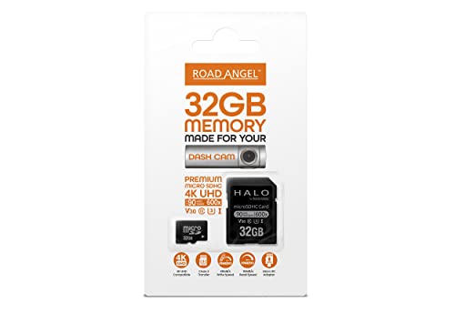 Road Angel, 32GB SD-Karte, hergestellt für Dashcams, geeignet für alle Arten von Smartphones und elektronischen Geräten, Class 3 Transfer, Micro-SD-Adapter - Schwarz
