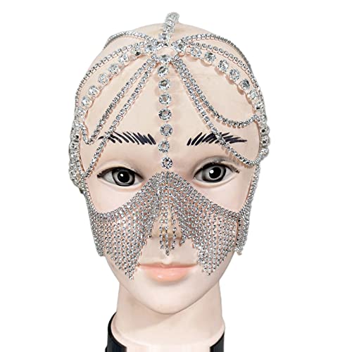 Maxtonser Rhinestones for Head Chain Sparkly Tassel Pendant Mask Chain Masquerade Hair Jewelry Crystal Headwear for Beach Party,Rhinestone Mask