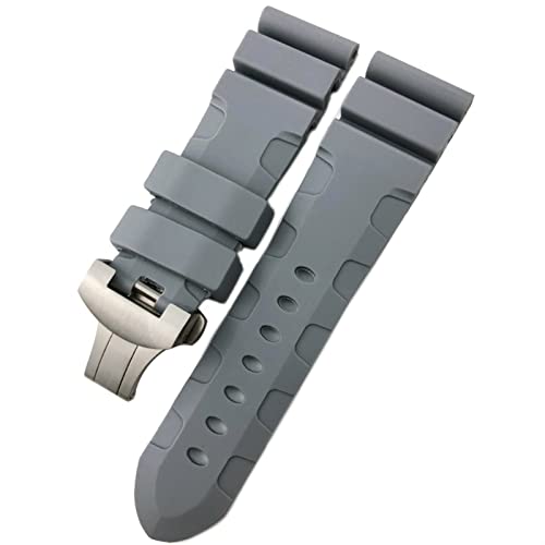 TRDYBSK Gummi-Uhrenarmband 22 mm, 24 mm, 26 mm, Silikon-Uhrenarmband für Panerai, tauchfähig, Luminor PAM wasserdichtes Armband (Farbe: grau faltbar, Größe: 24 mm silberne Schnalle)