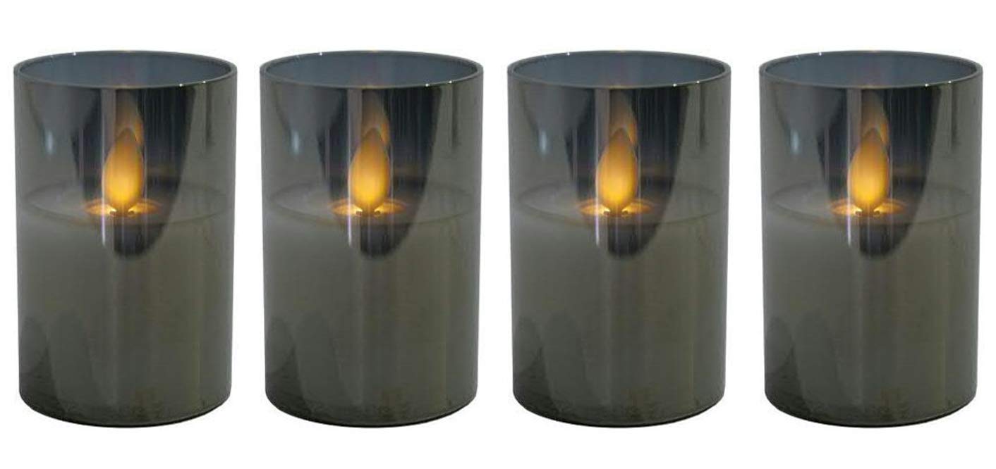 Mini LED Adventskerzen im Glas - Höhe 7,5 cm - 4er Kerzenset/Sparset - Realistische Wackelflamme - Kerze Weihnachten/Kleine Weihnachtskerzen/Adventskranz (Grau)