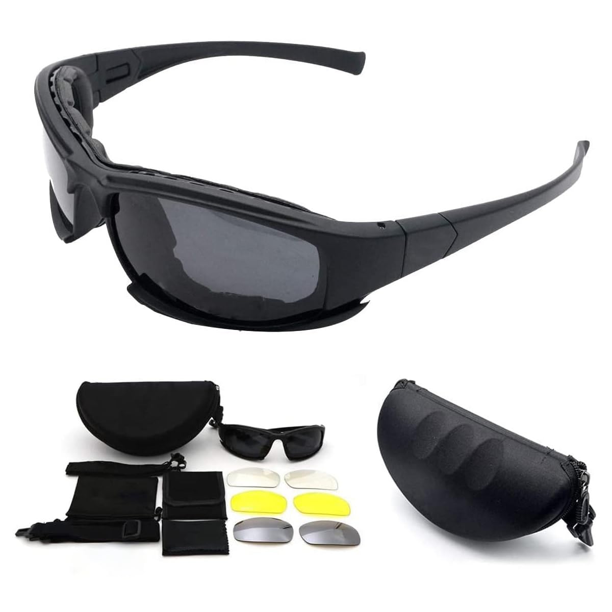 MASO-Brille mit polarisierten Gläsern, MASO X7, Armee-Sonnenbrille, militärische taktische Schutzbrille, 4-Linsen-Set, schwarzer Rahmen