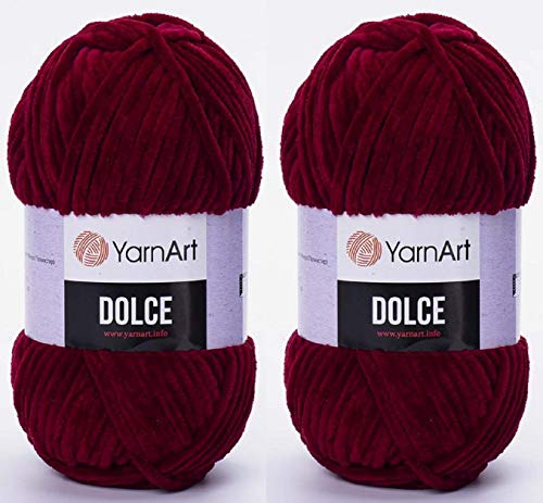 YarnArt Dolce-Garn, 100 % Mikro-Polyester, 2 Stück, 260 Meter, 2 x 100 g, super sperrig: 6 Baby-Chenille-Garn (752 Bordeaux)