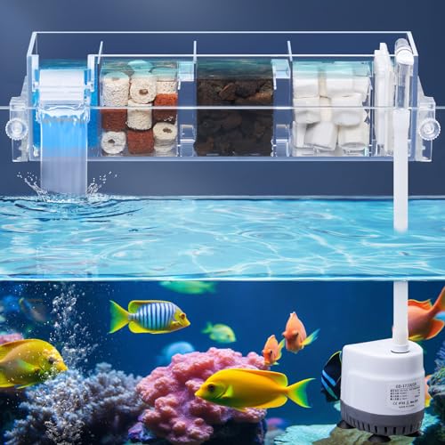 DXOVEEN Aquariumfilter zum Aufhängen, 70-96 Liter Aquariumfilter, Aquarium-Filter, für kleine Aquarien und Schildkröten-Tank-Filter mit Wasserfall und einstellbarem Wasserdurchfluss