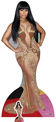 Celebrity Standee In Lebensgröße Nicki Minaj (Gold Kleid) Life Größe Pappe mit Tisch Top Mini Schnitt Out, Multi Farbe