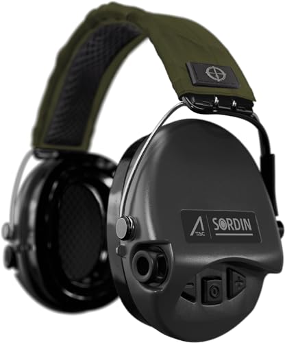 Sordin ACE Core TAC Kapsel-Gehörschutz - aktiv & elektronisch - Kapsel-Gehörschützer für Jagd & Schießsport - grünes Kopfband & schwarze Kapseln
