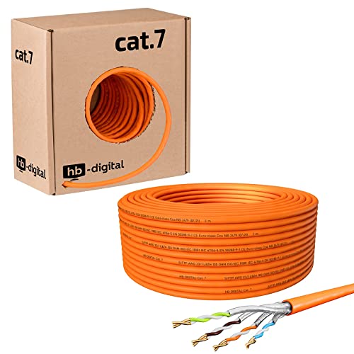 HB Digital Netzwerkkabel LAN Verlegekabel Cabel 50m cat 7 Kupfer Profi S/FTP PIMF LSZH Halogenfrei orange RoHS-Compliant cat. 7 Cat7 AWG 23/1